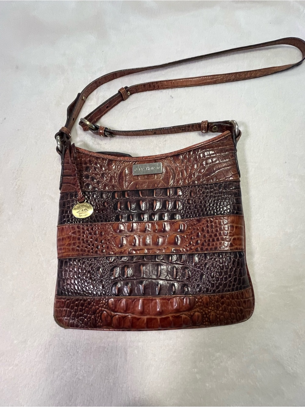 Brahmin Croc Embossed Leather Shoulder/Crossbody Bag Brown Multi - Picture 6 of 13